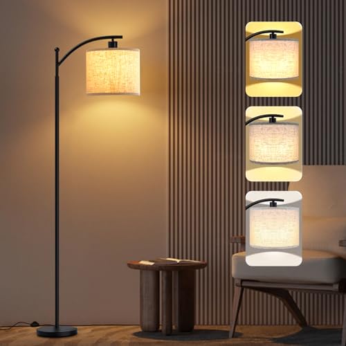 Stehlampe Wohnzimmer 3 Farbtemperaturen, Augenschonende Bogenlampe, Stehlampe Dimmbar mit Fußschalter, Moderne Stehleuchte mit beige Lampenschirm, Ste