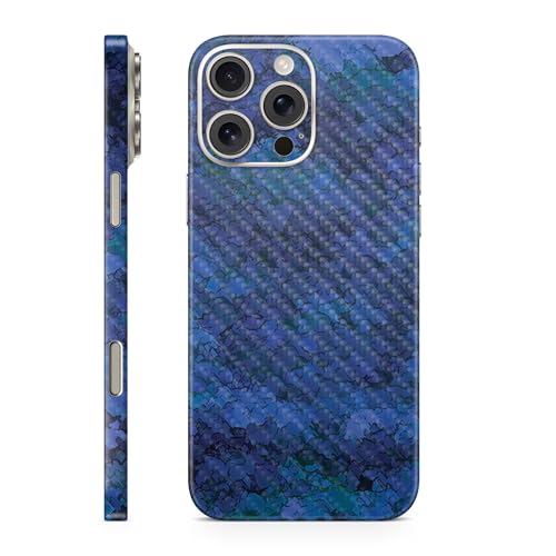 Carbon Fiber Phone Skin Compatible with Apple iPhone 16 Pro Max - Blue Ice - Pr…