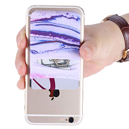 2Pack Phone Card Holder Stretchy Lycra Stick on Wallet Pocket Credit Card ID Case Pouch Sleeve 3M Adhesive Sticker for Back of iPhone Samsung Galaxy Android Smartphone-Sand Marble Purple Double Pocket