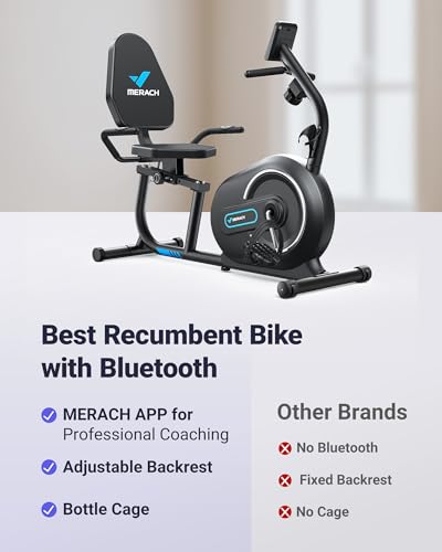 MERACH Recumbent Exercise Bike Cardio Equipment, Stationary Bike with Smart Bluetooth and Exclusive App Connectivity Stepper, LCD, Heart Rate Handle,Elliptical Cross Trainer Magnetic Recumbent Cycle