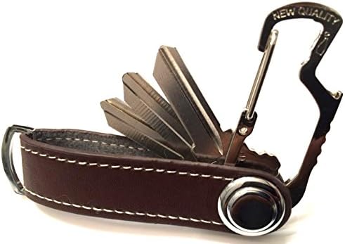 NEW QUALITY Real Leather Smart Key Tag Holder Perfect Gift Modern Organizer with Efficient Carabiner (Brown)
