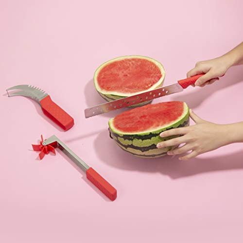 Riveira Watermelon Slicer Windmill Cutter Carving Knife 12-Inch Stainless Steel 3-Piece Kitchen Gadget Newly Designed Gift Set with TPR Silicone Handles for Cutting Fruit Melon Summer Best Gadgets