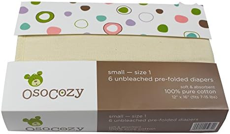 Branded OsoCozy 6 Pack Prefolds Unbleached Cloth Diapers - Infant (7-15 lbs) , Weight 7-15lbs - Branded Diapers with fast delivery (Soft and Comfortable for Babies)