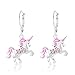 Kids Hoop Earrings, Cute Pink Unicorn Earrings for Girls, Hypoallergenic White Gold Toned Jewelry with 925 Silver Leverbacks, Earrings with Colorful Crystals, Small Earring with Hoops for Kids
