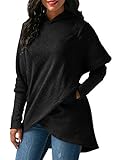 FIYOTE Women Long Sleeve Hooded Asymmetric Hem Wrap Hoodie Sweatshirt Outwear Tops Blouse S-XXL