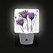 2 Pack Plug-in LED Night Light Lamp with Light Sensor, Lavender Hope Flowers Daylight White for Bedroom, Bathroom, Hallway, Stairways, 0.5W, Purple
