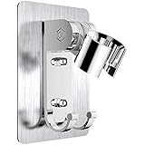 Strong Adhesive Shower Head Holder CACASO Adjustable Shower Wand Holder,Handheld Shower Head Wall Mount Bracket With 2 Hanger Hooks,Showerhead &Bidet Sprayer Bracket Better than Suction Cups