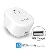 Oadeem WiFi Automation Smart Plug Mini Outlet, Works with Amazon Alexa Echo Google Assistant, No Hub Required Smart Socket, USB Port, Smart Switch, Homekit Switch for Smart Home, 1packwhite