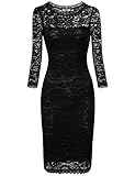 Semi Formal Dresses,Bebonnie Women 2/3 Sleeve Lace Sheer Midi 2017 Fashion Spring Evening Dresses Black XL