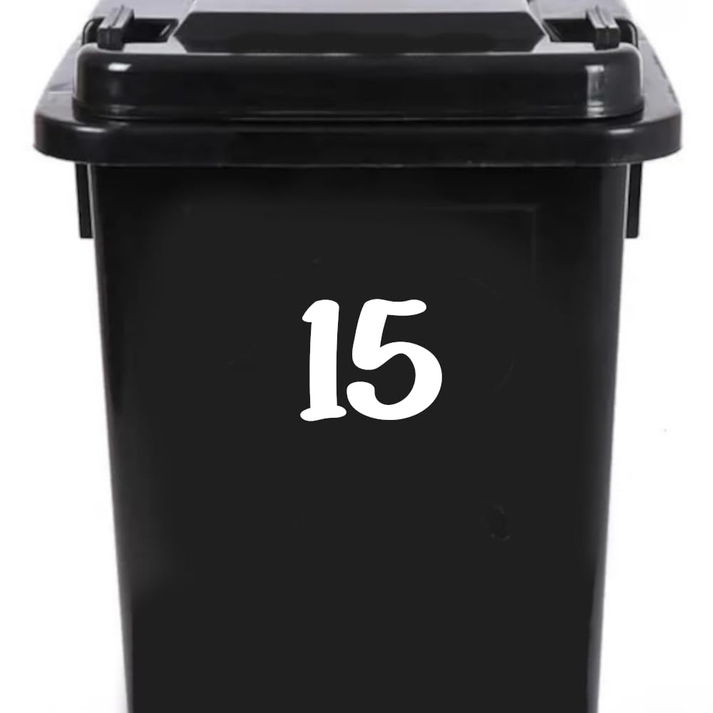 Pack of 4 House Number Wheelie Bin Stickers - Waterproof Decals - Easy-to-Apply - Recycling Boxes - Party Decorations (15) โ image 1