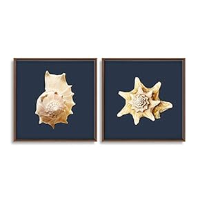 2 Piece Framed Canvas Wall Art for Living Room, Bedroom Conch Theme Canvas Prints for Home Decoration Ready to Hang - 16"x16"x2 Panels