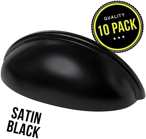 Cabinet Hardware Bin Cup Drawer Handle Pull - 3" Inch (76mm) Hole Centers (10pk Satin Black)