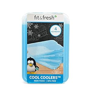 Fit & Fresh XL Cool Coolers Freezer Slim Ice Pack for Lunch Box, Set of 4, Xtra Large, Blue, 4 count (Pack of 1)