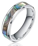 Fast Shipment! 6MM Titanium Abalone Shell Inlay Engagement Wedding Band Rings Size 4-12