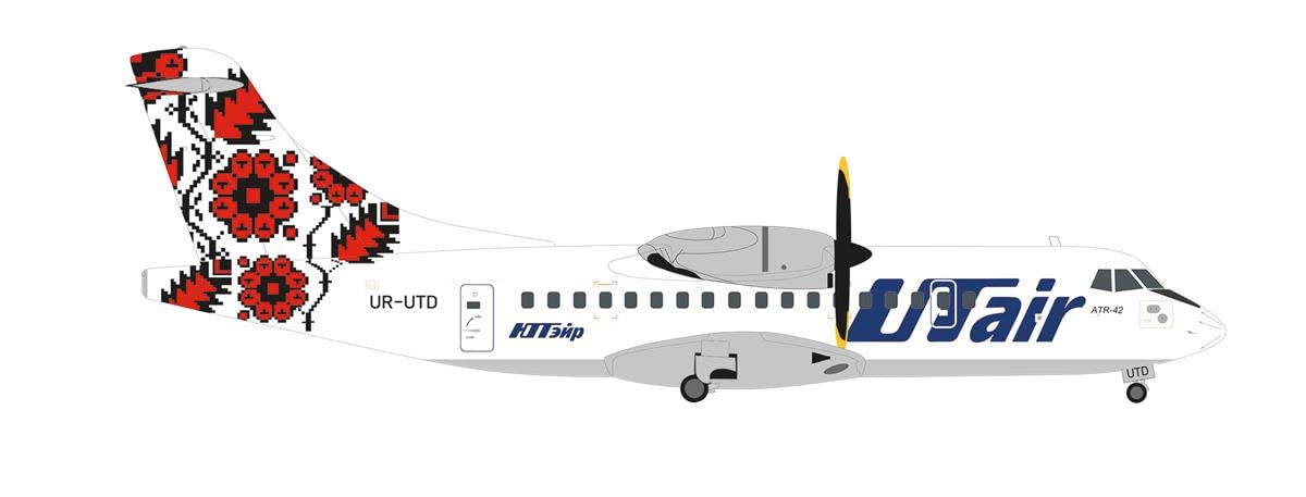 herpa airplane model UTair-Ukraine ATR-42-300 UR-UTD, scale 1:200 - aircraft model for diorama, model building, collector's item, decoration, plane without pedestal, made of metal