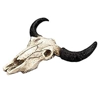 Lamijua Novelty Resin Cow Head Skull Head Wall Hanging 3D Animal Longhorn Sculpture Figurines Crafts Horns Home Decor Ornaments