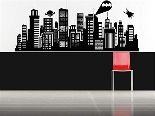 Wall Sticker Quote Wall Decal Funny Wallpaper Removable Vinyl Superhero Batman Movie New York Gotham Skyline Decal for Children Kids Room Stencil Decor