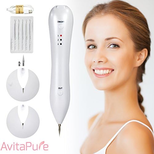 AvitaPure Mole Remover - USB Charging Spot Eraser Tool Kit - Safe Portable Dot Mole Removal Pen Set for Face Dark Freckle Age Spot Small Tattoo Pigmentation Nevus Skin Tag Pigmentation - Include Repla