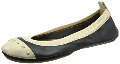 Yosi Samra Women's Samantha Cap Toe Studded Flats, Black/Biscotti, 6 B(M) US