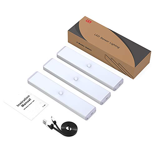 LED Closet Light, 24-LED Rechargeable Motion Sensor Closet Light Wireless Under Cabinet Light Stick on Night Light Bar for Closet Hallway Cabinet Stairway Wardrobe Kitchen 2 Sensor Modes (3 Pack)