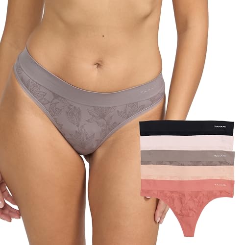 Tahari Women’s 5-Pack Seamless Thong Underwear, Canyon Rose