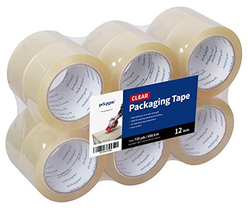 Pckpgon Clear Heavy Duty Packing Tape, 12 Rolls, 1.88 Inch x 60 Yard, 2.7mil Thick, for Shipping, Moving Boxes
