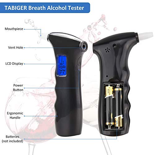 Tabiger Digital Breath Alcohol Tester, Portable Breathalyzer, with LCD Display & Semiconductor Sensor (with 5 Mouthpieces)