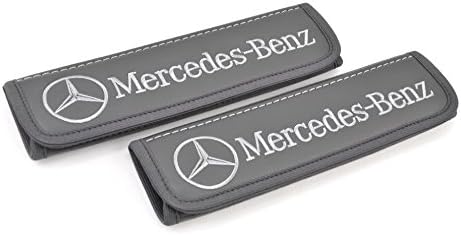 Car Interior Seat Belt Covers for Adults Grey Shoulder Pads Seatbelt Cover pad with Embroidered Light Grey Emblem Accessories Compatible for Mercedes-Benz Great idea for a Gift to The Driver! 2 pcs