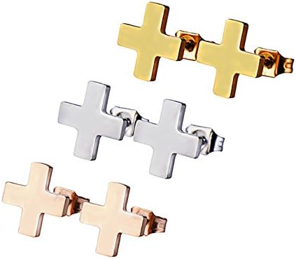 Diomate Womens, Mens Cross Stud Earrings Hypoallergenic Stainless Steel Jewelry Earrings Set, 3 Pairs