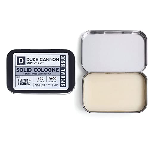 Duke Cannon Supply Co. Solid Cologne for Men Special Issue Vetiver and Oakmoss (Fresh Air, Sandalwood) - Concentrated Balm, Travel-Friendly Tin, 1.5 oz