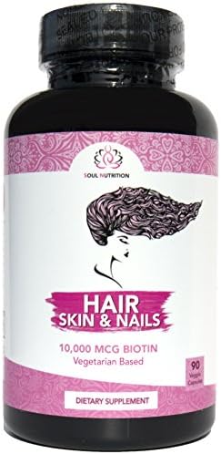 Hair, Skin &amp; Nails - Vegan Vitamin - Natural Biotin 10,000 Mcg - Supports Healthy Hair Growth, Glowing Skin and Strong Nails - Perfect Beauty - Gluten Free &amp; Non-GMO - 60 Veggie Capsules