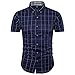 MUSE FATH Short Sleeve Shirt-Cotton Plaid Shirt-Casual Short Sleeve Shirt-Deep Blue-L