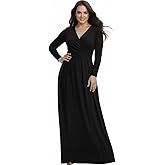 KOH KOH Womens Long V-Neck Full Sleeve Semi Formal Flowy Evening Cute Maxi Dress