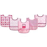 Luvable Friends 5 Piece Waterproof Bibs with Crumb Catcher, Pink Owl