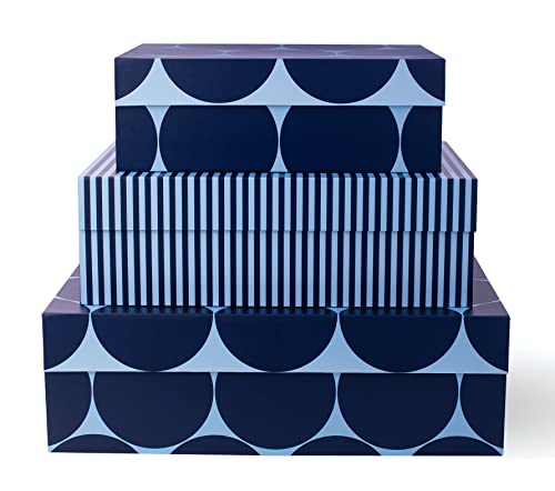 Kate Spade New York Blue Decorative Storage Boxes with Lids, 3 Pack Sturdy Organizer Storage Bins, Includes Small Medium Large Pink Nesting Boxes with Magnetic Closure, Joy Dot