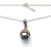 Autumn Jewelry gray Acorn Pendant Nature Statement Silver Plated fine Chain Oak Tree Necklace