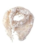 Lace Tassel Sheer Burnt-out Floral Print Triangle Mantilla Scarf Shawl Neck Wrap beige