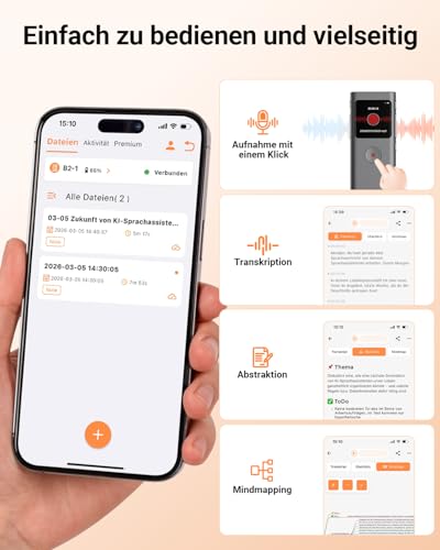 NUASI AI Digital Voice Recorder, Transcribe and Summary, Voice Activated Recording with Playback, 90+ Languages, 64GB Memory, One Touch Recording, For Lecture/Interviews/Classes