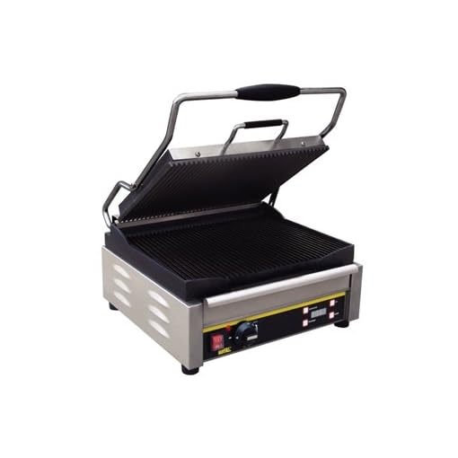 Buffalo Large Single Contact Grill / Panini Grill Ribbed plates