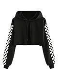 MakeMeChic Women's Pineapple Embroidered Hoodie Plaid Crop Top Sweatshirt Black-1 M