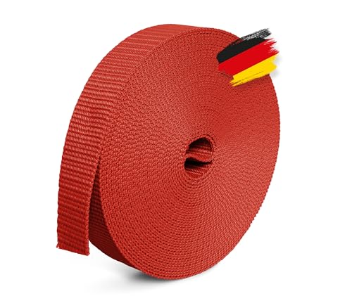 Bauheld® 10M Universal Gurtband 40Mm [Made In Germany] - Gewebe Montage-Band Aus Polypropylen - Gurt Zum Befestigen, Nähen Oder Zubehör Für Rucksack, Koffer, Steck-Schnalle, Spannriemen - Rot