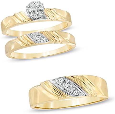 His and Her Wedding Trio Ring Set in 14k White Gold On Alloy Round White CZ