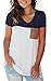 SAMPEEL Casual V Neck T Shirt Color Block Tee Blouse with Suede Pocket Navy Blue M