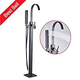 Zovajonia Oil Rubbed Bronze Floor Mounted Bathtun Filler Shower Faucets Set Free Standing Single Handle Tub Mixer Taps with Hand Shower