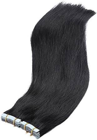 Tape in Human Hair Extensions 16" 18" 20" 22" 24" 26Inch 10Pcs Remy Hair Tape Hair Extensions Straight Skin Weft 100% Human Hair(16inch 25g/10Pcs,Color1#)