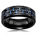 Cavalier Jewelers 8MM Jewelry Grade Black Ceramic Ring Wedding Band Black Blue Carbon Fiber Inlay