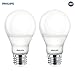 Philips LED Dimmable A19 Soft White Light Bulb with Warm Glow Effect: 800-Lumen, 2700-2200-Kelvin, 6.5-Watt (60-Watt Equivalent), E26 Base, Frosted, 2-Pack (Old Generation)