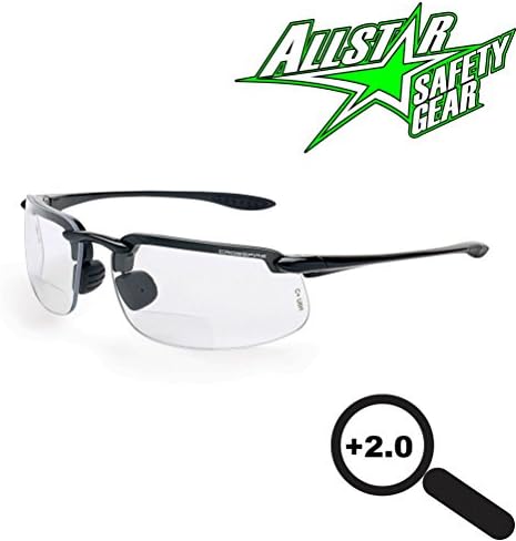 Lunarland Crossfire Es4 Reader Diopter 2.0 Bifocal Clear Lens Safety Glasses 216420