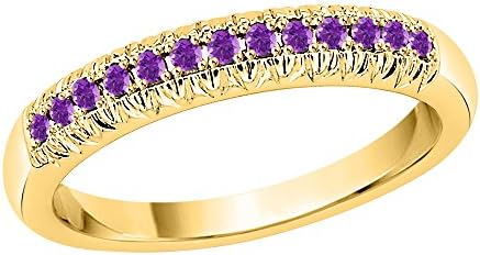 Round Amethyst Gemstone Wedding Band in 10K Yellow Gold (5/8 cttw) (Size-4)