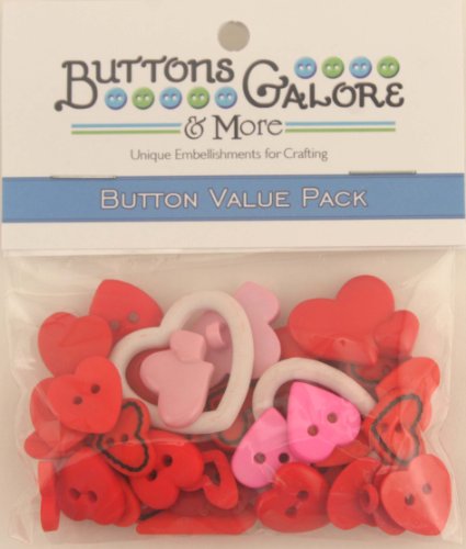 Buttons Galore 50-Value Pack Red Hearts Button